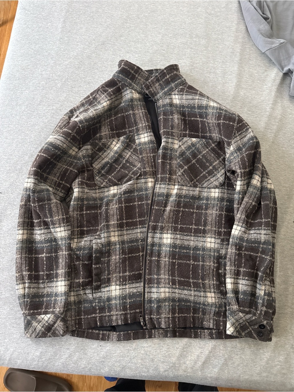 Men's Brown Plaid Zip-Up Sweater Jacket
